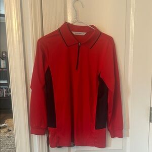 Clovery Red and Black Long Sleeve Polo Shirt